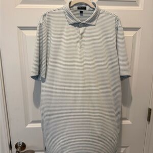 Peter Millar Light Blue and White Striped Performance Polo